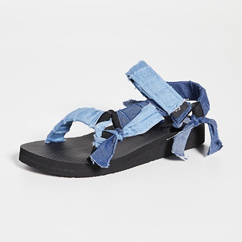Arizona Love Denim Tie-Strap Platform Sandals in Light and Dark Blue